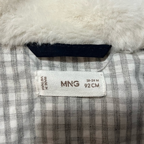 MNG Baby Coat Jacket Size 18-24 Months Navy Blue Cream Snap Front - Picture 4 of 5